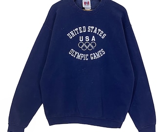 Choisissez !! Pull ras du cou des Jeux olympiques des États-Unis des années 90, équipe olympique des États-Unis, grand logo brodé sweat-shirt ras du cou taille L