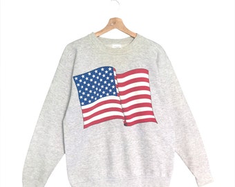 Pick!! Vintage 90’s America Flag Crewneck Sweatshirt America Flag Sweater Flag American Printed Big Logo Sweatshirt Size M