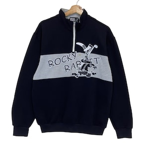 Pick!! Vintage Rocky Rabbit Halfzip Sweatshirt Rocky Rabbit Sweater Rocky Rabbit Embroidered Big Logo Crewneck Sweatshirt Size M