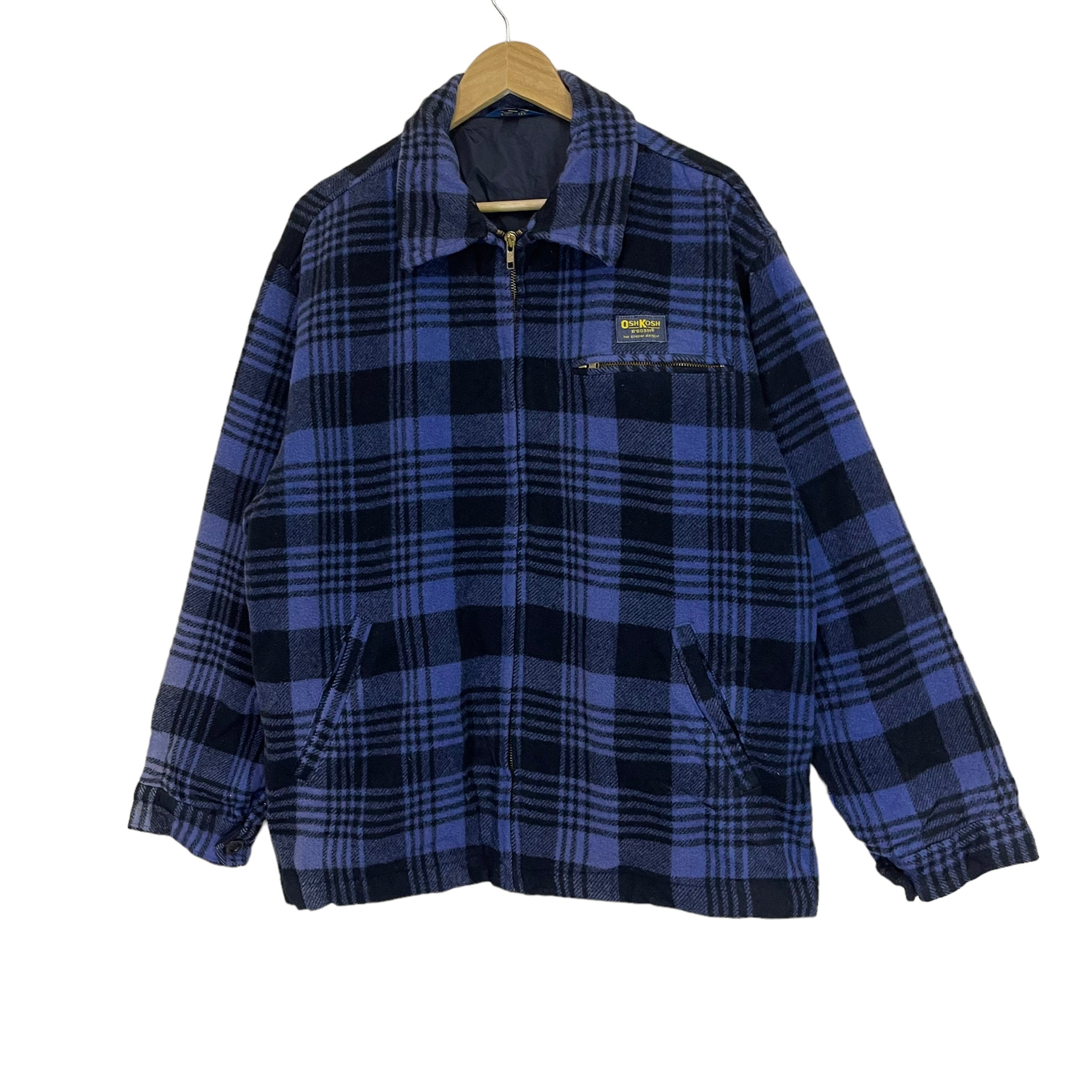 ジャケット・アウター 90s Oshkosh ombre check wool chore coat Pick!! Vintage 90s Oshkosh B'gosh Blue Checkered Plaid Wool Jacket