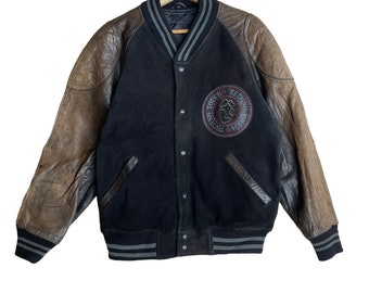 Vintage 1990s Ecko Unlimited Leather Varsity Jacket / Fall