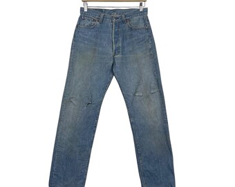 Vintage 90s Levis 501xx Distressed Denim Levis Button Fly Faded Blue Jeans W 31