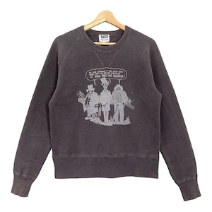 May include: A dark grey sweatshirt with a white graphic print of three men in hats. The text in the graphic reads "WE ARE OPPOSED TO THE LONG HAIR AND THE LONG WHISKERS IT WILL HURT OUR BUSINESS!"