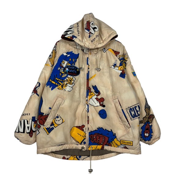 Goldwin, Vintage 90s Lucky Punch By Goldwin All Over Print Hoodie Jacket Mens Medium