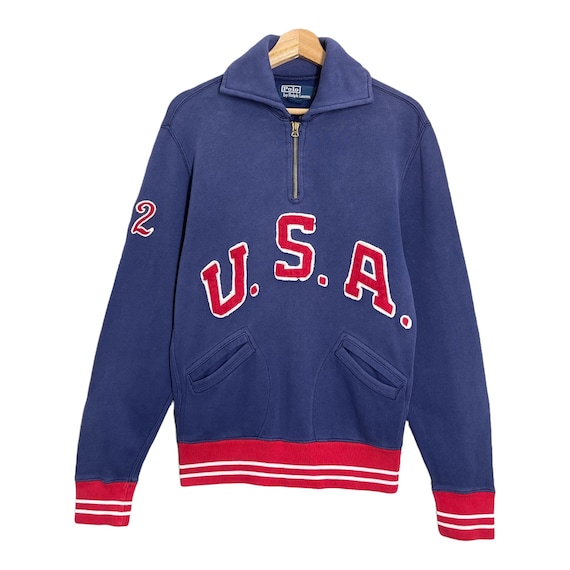 PICK!! Vintage 90s Ralph Lauren Usa Halfzip Sweatshirt Polo Usa