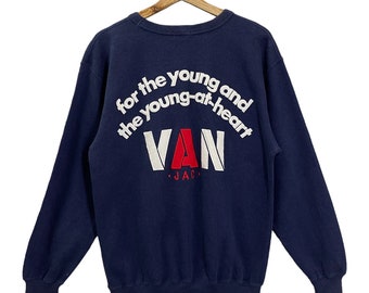 Pick!! Vintage Van Jac Spellout Logo Crewneck Sweatshirt Van Jac Pullover Jumper Van Jac Streetwear Embroidered Logo Sweatshirt Size M