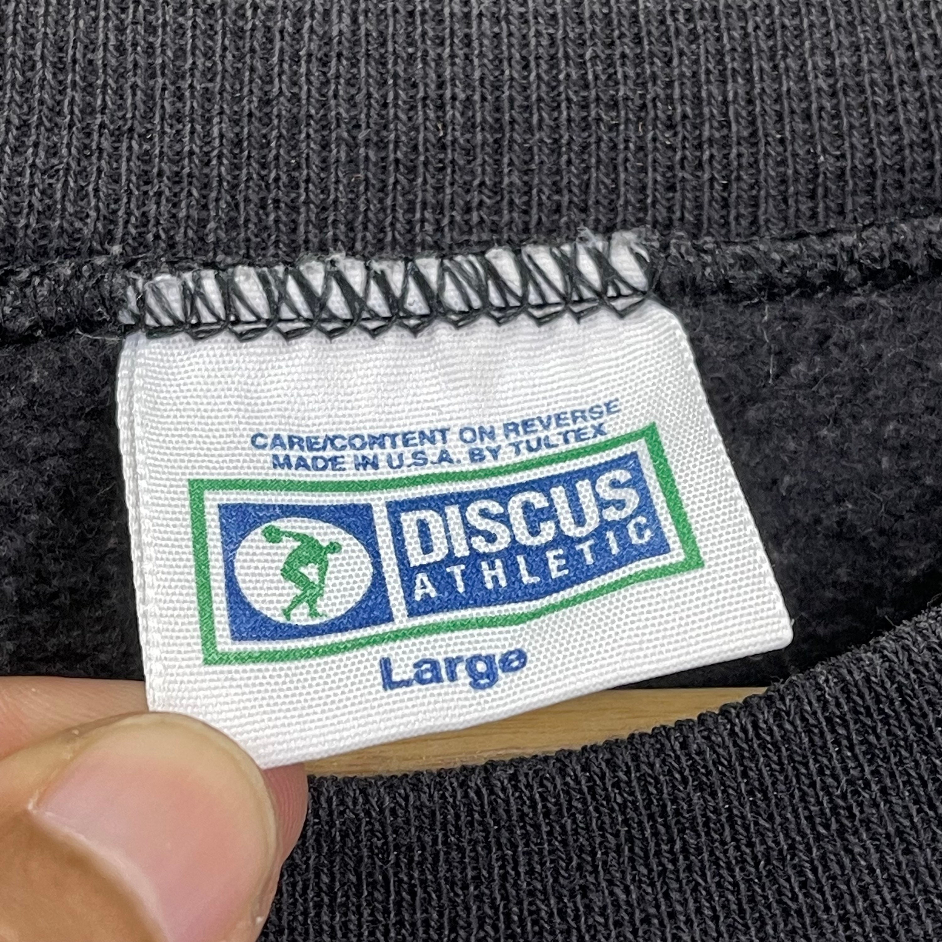 Vintage 90'S DISCUS ATHLETIC plain blank sweatshirt, made in the USA, size L, men's cotton black type Vintage Second Hand