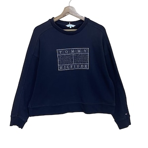 PICK!! Tommy Hilfiger Cropped Sweatshirt Tommy Hilfiger Sweater Tommy Hilfiger Big Logo Crewneck Sweatshirt Baggy Size S