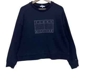 PICK!! Tommy Hilfiger Cropped Sweatshirt Tommy Hilfiger Sweater Tommy Hilfiger Big Logo Crewneck Sweatshirt Baggy Size S