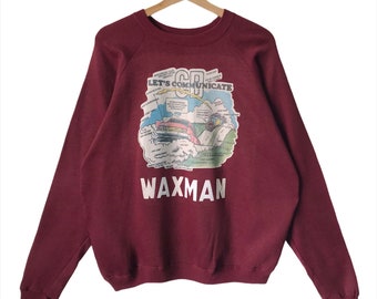 PICK!! Vintage 80s WAXMAN Crewneck Sweatshirt Waxman Sweater Waxman Big Logo Printed Sweatshirt Maroon Colour Size L