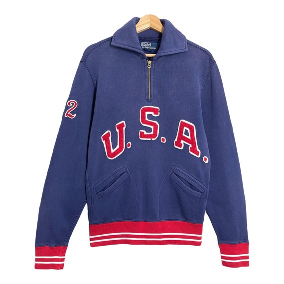 PICK!! Vintage 90s Ralph Lauren Usa Halfzip Sweatshirt Polo Usa