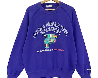 ¡Elige! Sudadera vintage Fila de cuello redondo Sudadera Fila con logo grande estampado Sudadera de cuello redondo Talla M