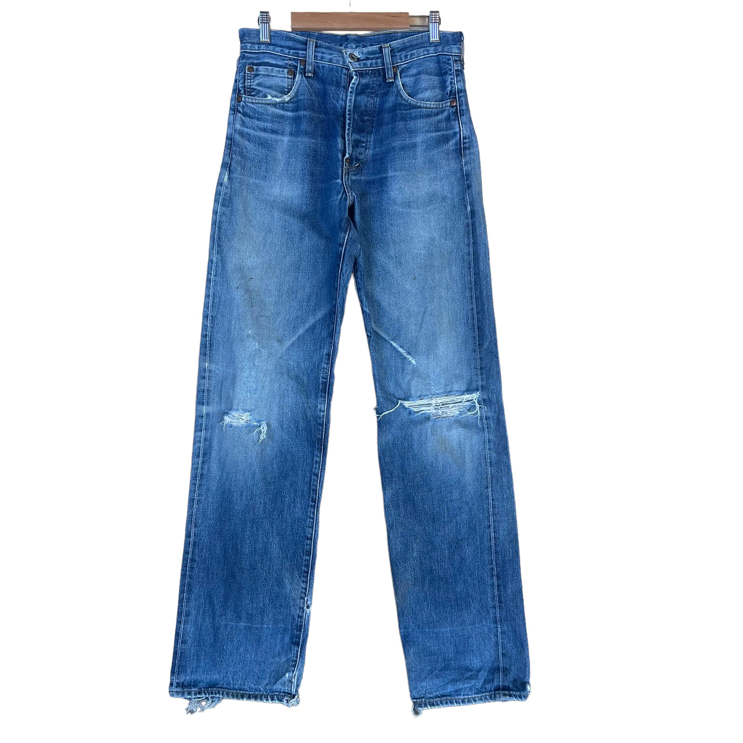 30x34.5 Vintage Levis 702XX Big E Selvedge Denim Faded Blue Flare