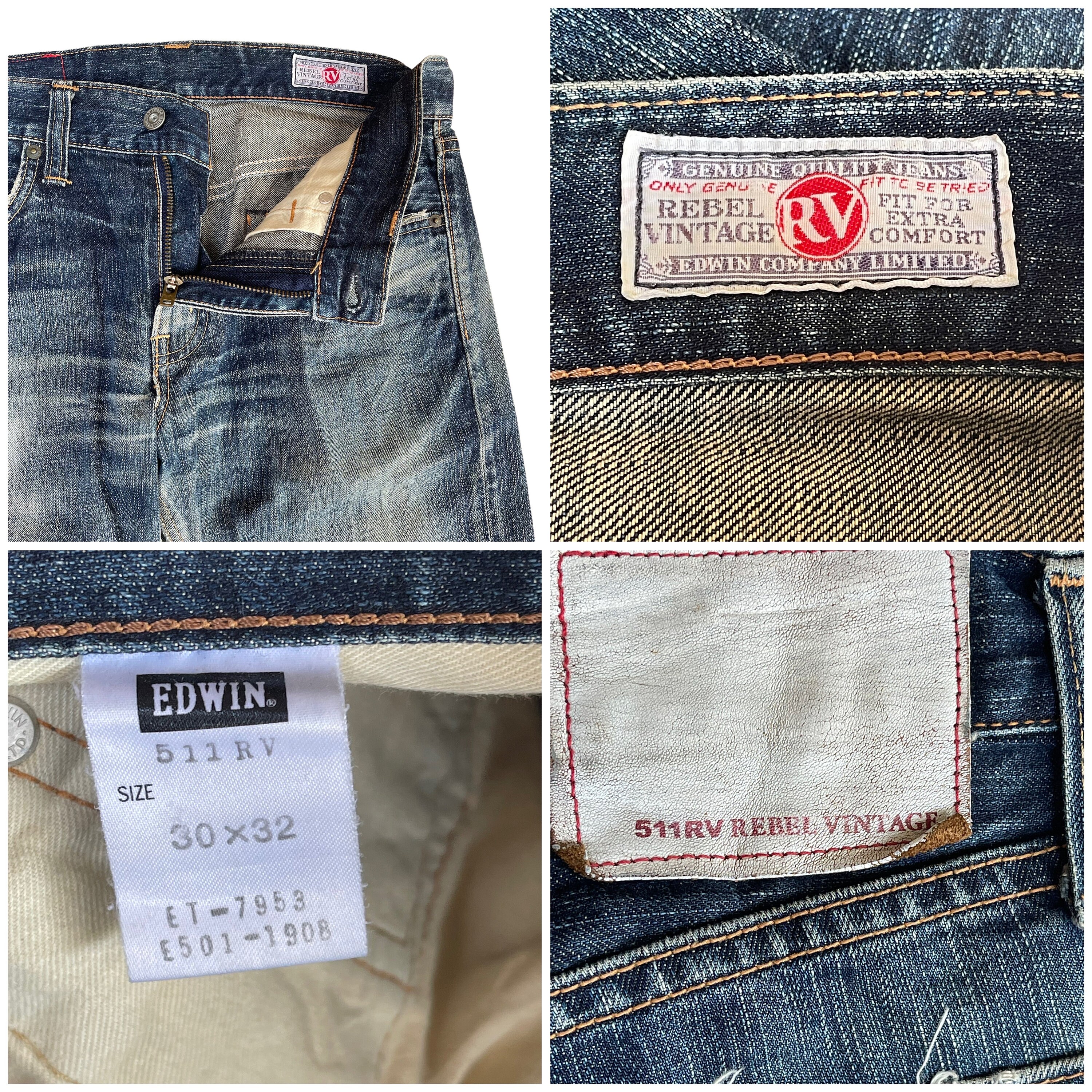PICK!! Vintage Edwin 511 RV Rebel Vintage Distressed Denim