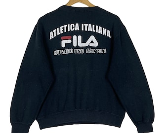Sudadera vintage Fila de cuello redondo, suéter Fila con logo grande estampado, talla S