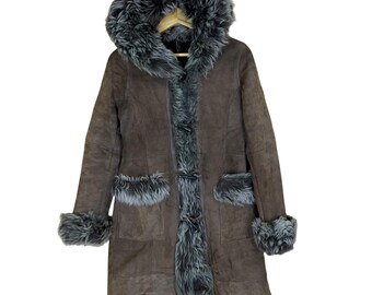 PICK! Vintage 90s Japanase Brand Cara Leather Fur Jacket Leather Fur Sherpa Lining Jacket Size Small
