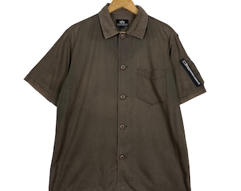 Pick!! Vintage 90s Alpha Industries Olive Green Cotton Blend Shortsleeve Size M