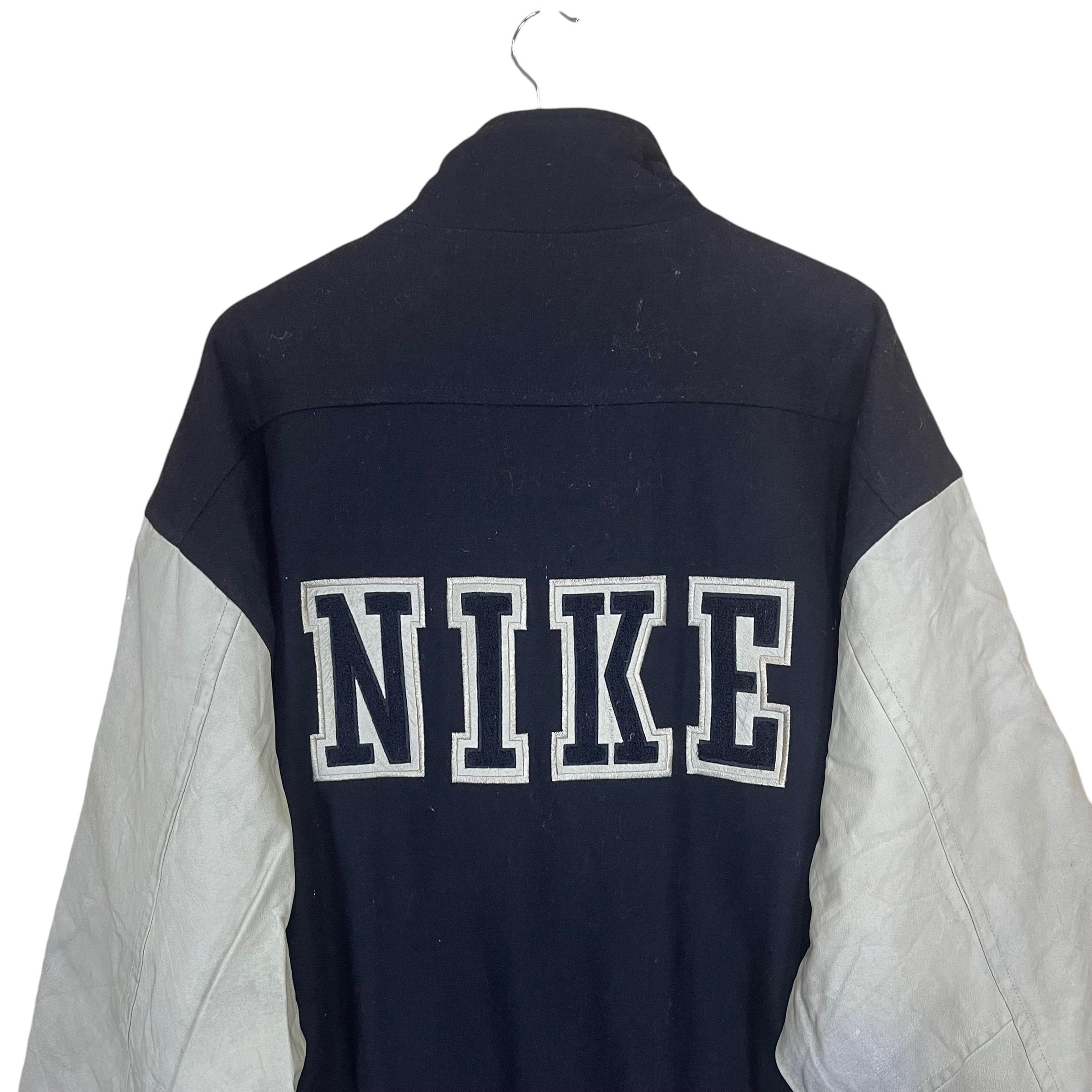 90s NIKE stadium jacket ビックスウッシュ ネイビー L Pick!! Vintage 90s Nike Varsity Sleeve Leather Jacket Nike Varsity