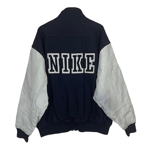 Pick!! Vintage 90s Nike Varsity Sleeve Leather Jacket Nike Varsity Jacket Nike Big Logo Embroidered Varsity Jacket Size Large