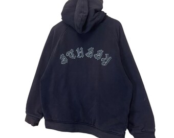 トップス 90s old stussy logo hoodie 90s Vintage Stussy basic Hoodie Classic big Logo grey