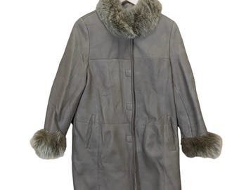PICK! Vintage 90s Leather Fur Jacket Leather Fur Sherpa Lining Jacket Size Small