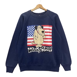 Pick!! Vintage 90s Wacky Races Cartoon Crewneck Sweatshirt Dastardly & Muttley Dog Character Crewneck Sweatshirt Pullover Jumper Size M