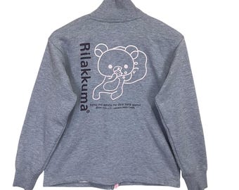 Wähle!! Rilakkuma Zipper Sweater Rilakkuma Sweater Rilakkuma Big Logo Bedruckter Fullzip Pullover Größe S