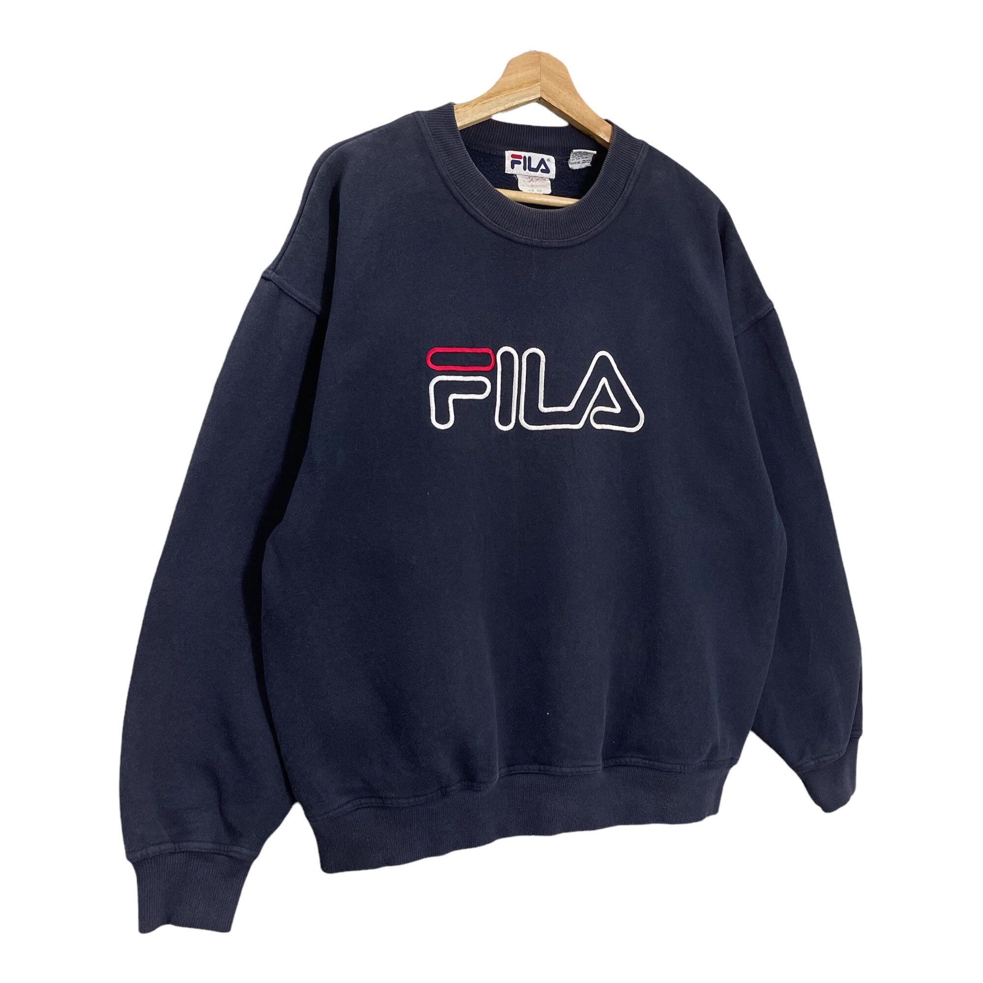 MarkQusemmVtg Pick!! Vintage 90s Fila Spellout Crewneck Sweatshirt Fila Sweater Fila Big Logo Embroidered Crewneck Sweatshirt Size L