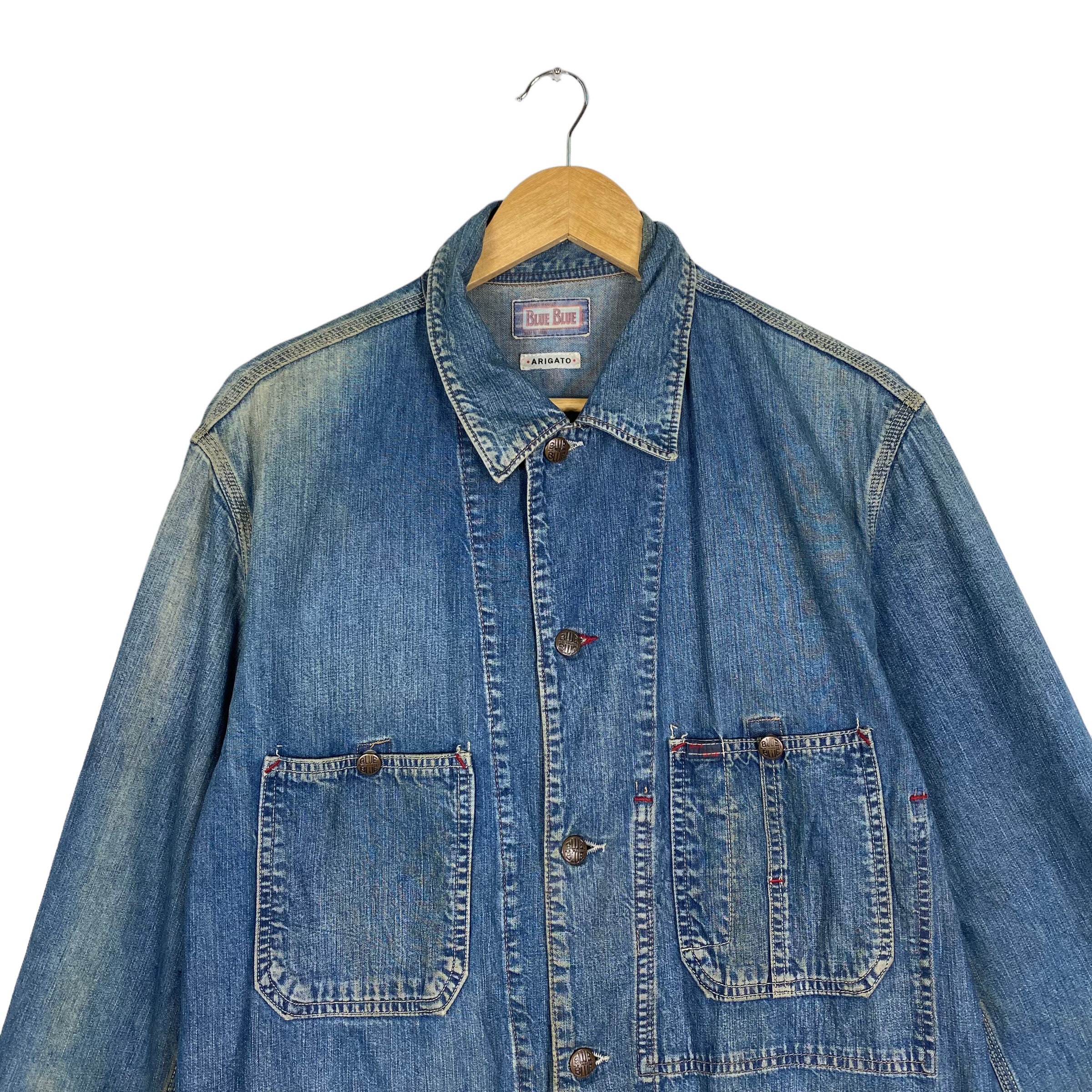 Pick!! Vintage 90s Blue Blue Arigato HR Market Denim Jacket Blue