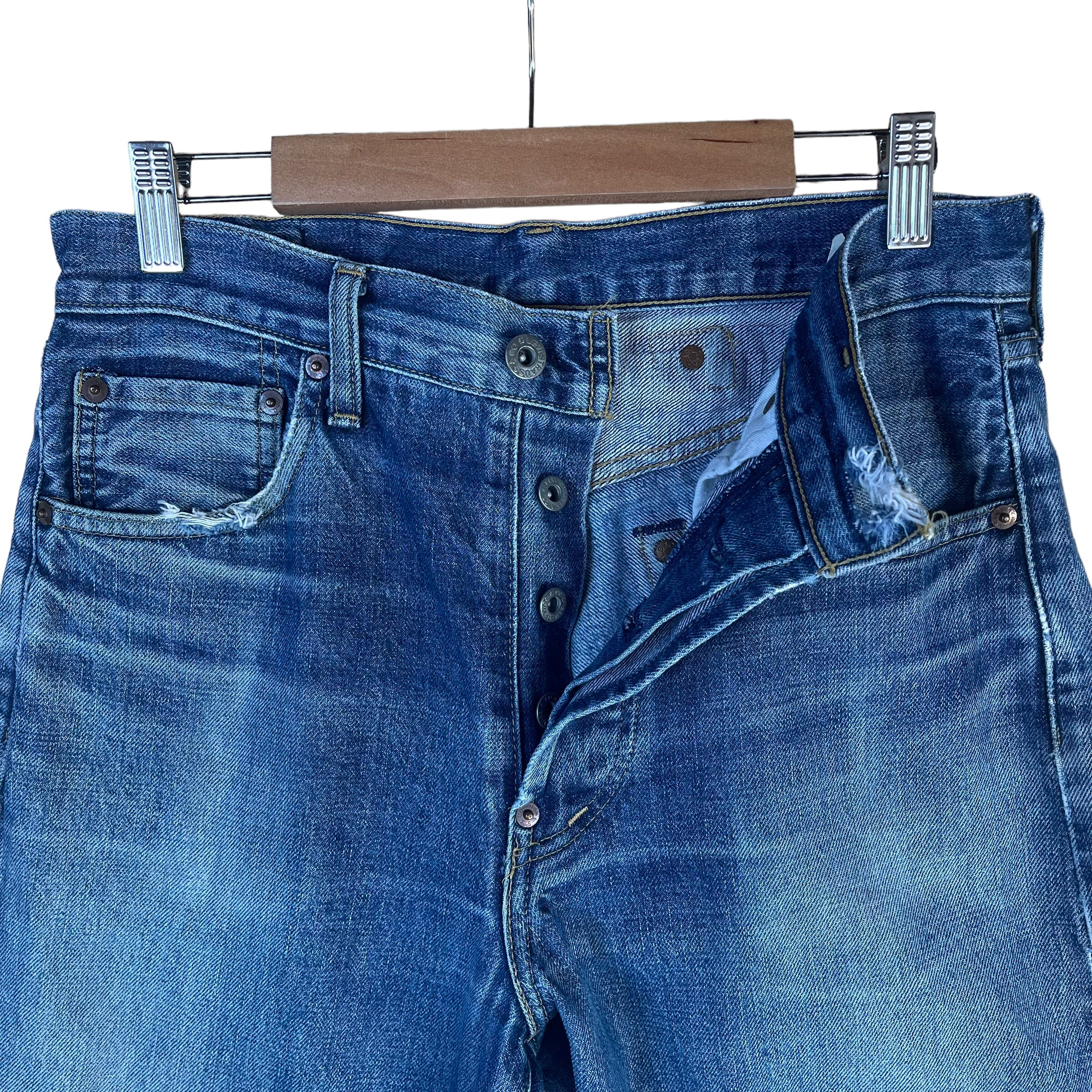 30x34.5 Vintage Levis 702XX Big E Selvedge Denim Faded Blue Flare