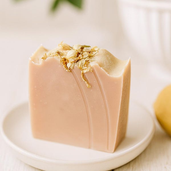 Golden Jasmine Soap Bar – Floral Jasmine Soap with Pampas Scent, Pink Artisan Soap, Botanical Cold Process Soap, Natural Gift