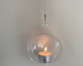 Hanging Glass Bauble - Recycled Copper Wire - Christmas Decoration- Candle Holder - Hanging Decor - Gift For Her - Minimalist Boho Style