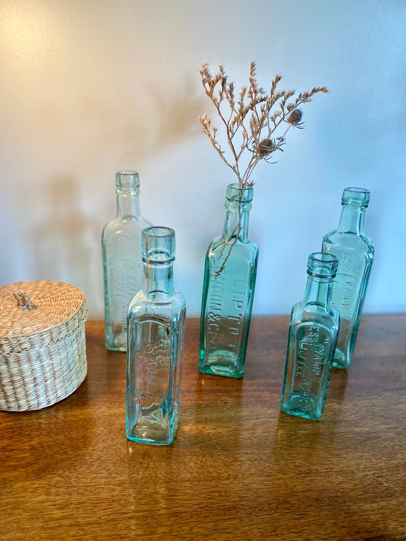 Vintage Chemist Bottles - Vintage Bud Vases - Coloured Vintage Glass - Antique bottles - Collectible bottles - Wedding Flower & Garden Decor