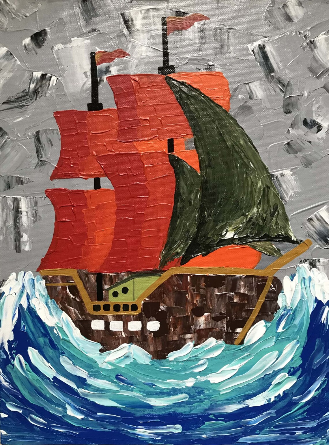 Ship in Ocean Acrylic Painting Canvas Painting Gift Wall Etsy