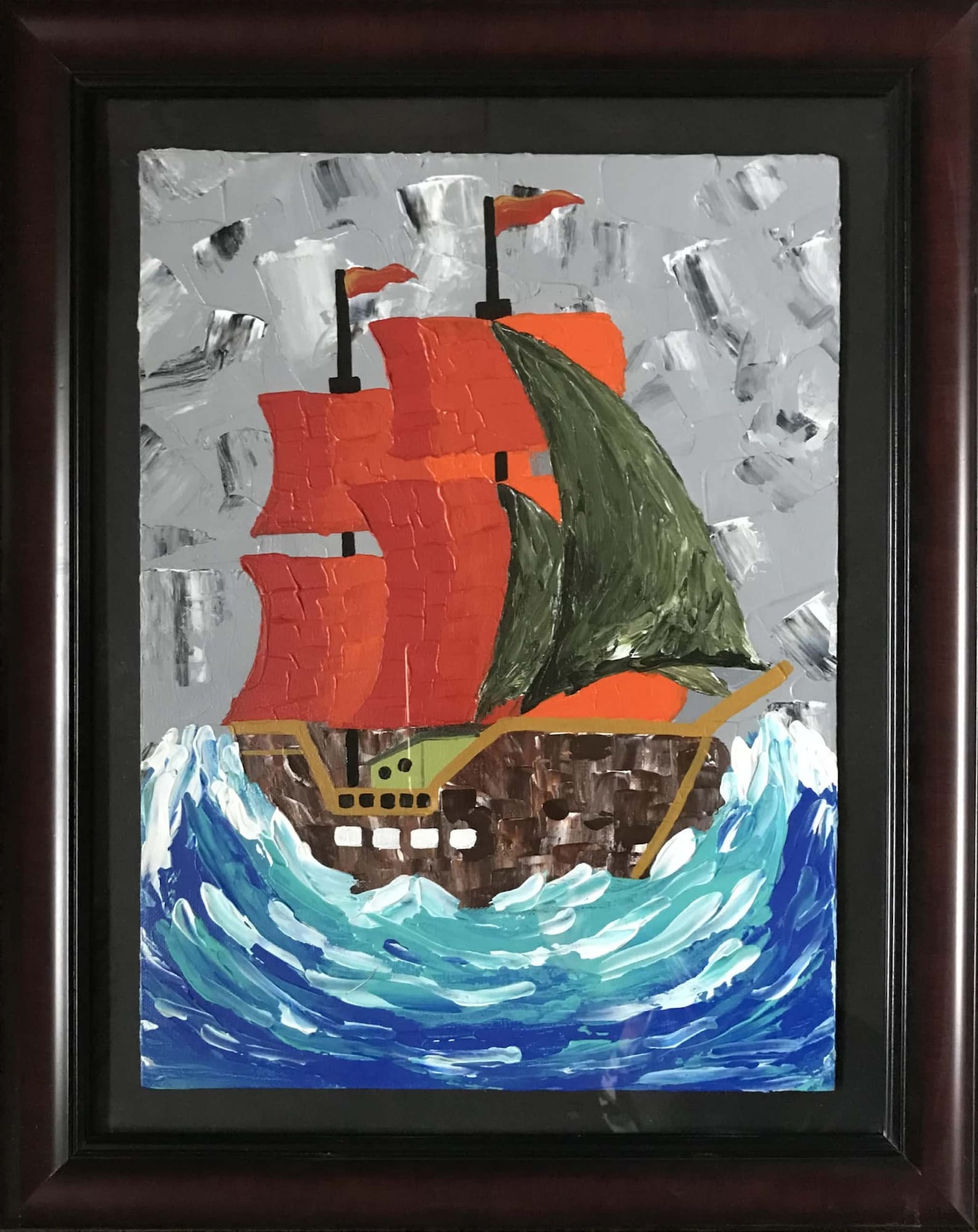 Ship in Ocean Acrylic Painting Canvas Painting Gift Wall Etsy