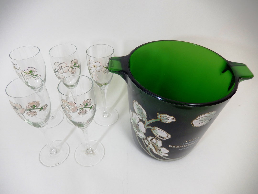 Perrierjouet Hand Painted Ice Bucket With Five Champagne Etsy