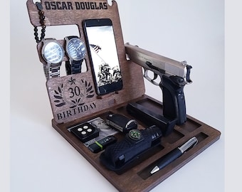 Stuff Organizer, Mens Birthday Gift, Gift for Husband, Gift for Men, Charging Station, Gift for Dad, Personalized Wooden Docking Station