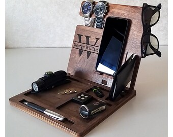 Custom Docking Station For Men, Wooden Docking Station, Gift for Men, Valet Tray, Custom Iphone Stand, Organizer For Men, Woodworking Gifts