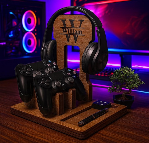 Unusual Gifts for Men – Wooden Headphone Controller Stand, Personalized  Gamer Desk Organizer, Birthday Gift for Boyfriend