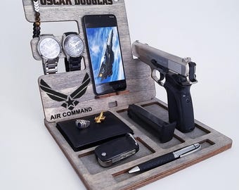 Personalized Air Force Docking Station, gift for pilot, Air Force retirement gifts, Air Force gift for men, Military gift, Dad Gifts