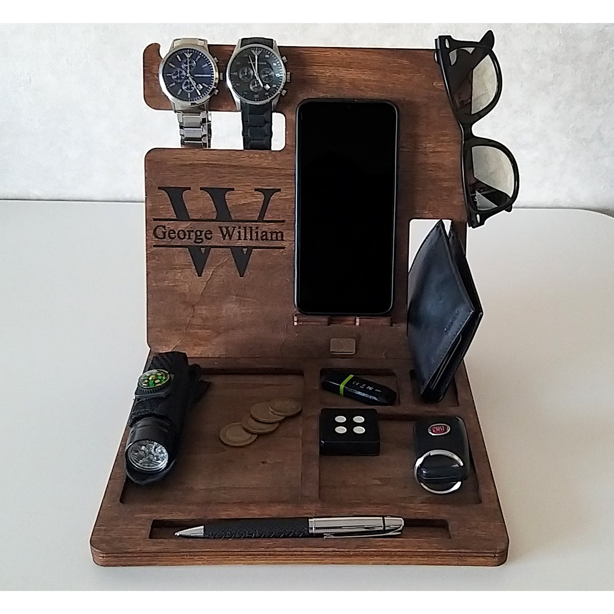 Docking station nightstand valet valet tray mens wood valet Etsy