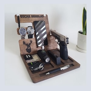 Wooden Docking Station Phone Stand Christmas Gift For Husband Wooden Organizer Boyfriend Gift For Son Dads Gift Custom Docking Station Him