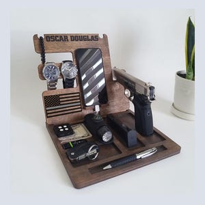 Thin Gray Line Wood Docking Station, Corrections Officer Flag, Prison Guard Anniversary gift, Gift for Him Birthday, Christmas Gift