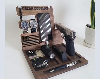 Christmas Gift for Corrections Officer – Personalized Thin Gray Line Docking Station, Custom Prison Guard Organizer, Gift for Him or Husband