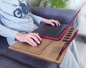Wooden Lap Desk – Personalized Laptop Stand for Bed & Couch, Custom Laptop Tray with Phone Holder, Ergonomic Work From Home Gift