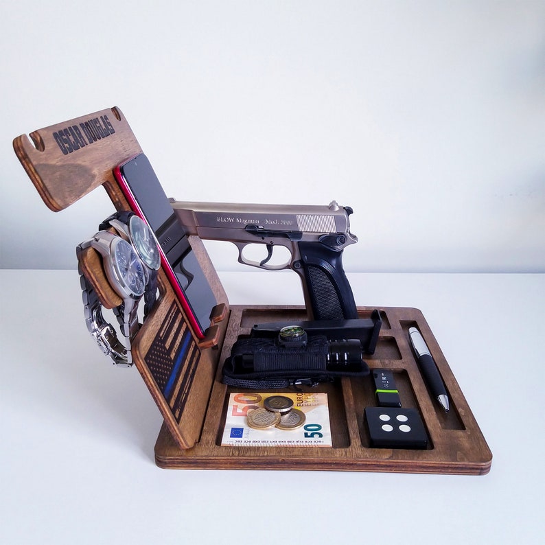 dads army Docking station men wooden phone stand police badge police department police officer gifts for men thin blue line wood flag