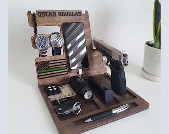 Christmas Gift for Army Drill Sergeant – Personalized Military Docking Station, Thin Green Line Organizer for Soldier, Dad, or Veteran