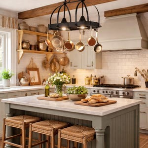 Forged Kitchen Pot Rack,Kitchen Island Light Fixture,Wrought Iron Pendant Light,Rustic Kitchen Pot Rack