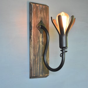 Rustic Wall Light,Wood and Wrought Iron Sconce, Farmhouse Wall Sconce