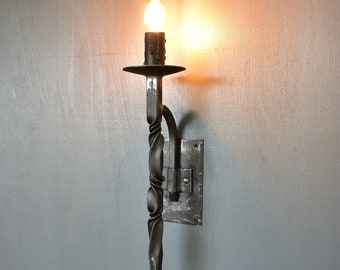 Hand Forged Torch Sconce,Wrought Iron Torch Wall Lamp,Medieval Sconce Lamp,Gothic Torchiere